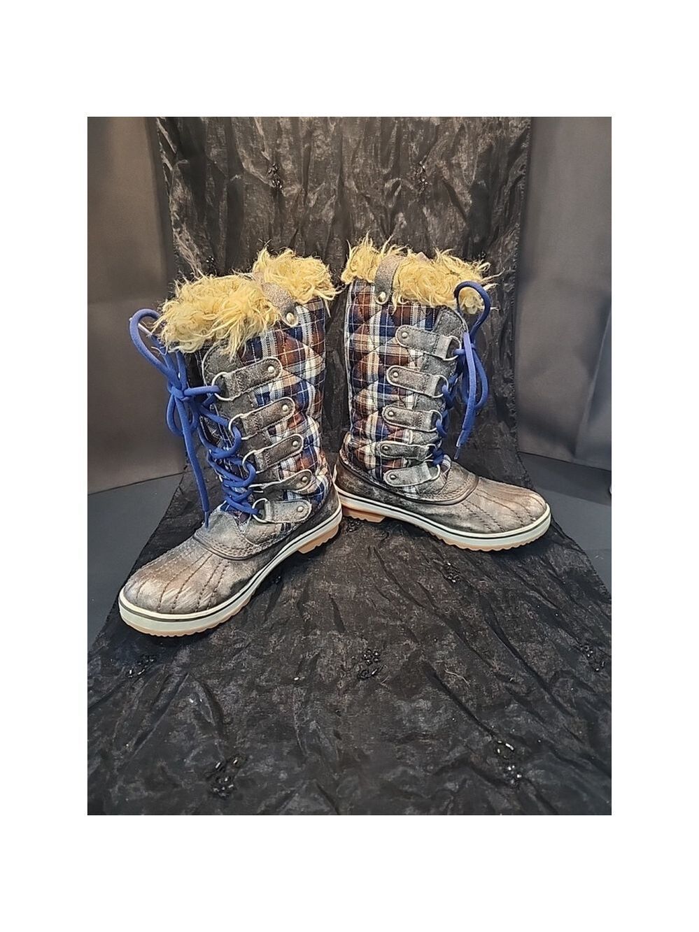 Sorel Boots Bracken Estate Plaid Tofino Winter Waterproof Faux Fur, Sz7, EUC - Picture 2 of 9